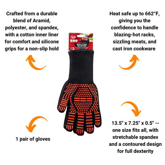 High Temperature Grilling & BBQ Gloves by Tablecraft - 1 Pair