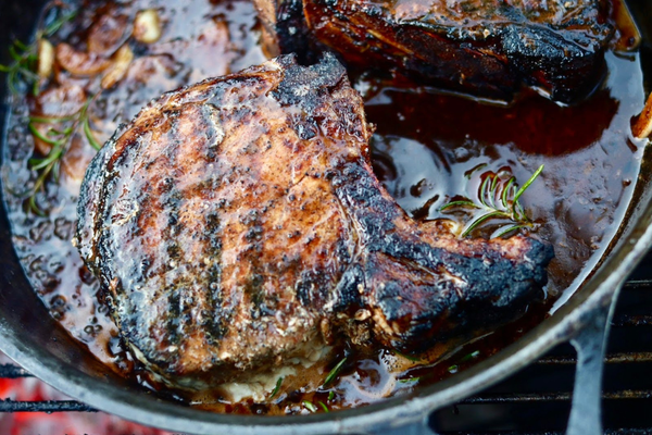 Reverse Seared Tomahawk Pork Chop