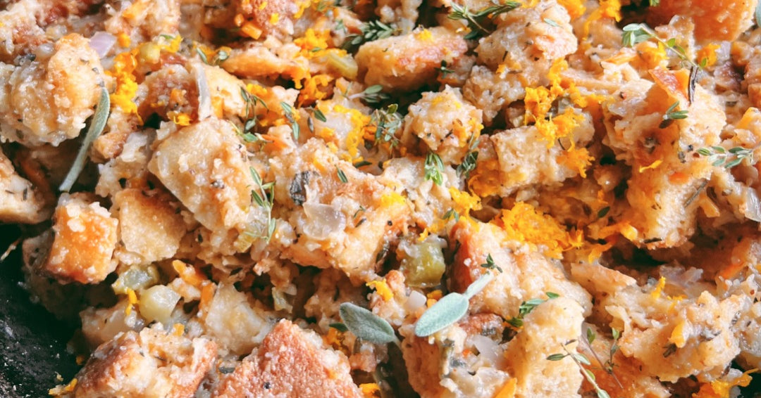 Smoked Sourdough Stuffing, Thanksgiving sides, BBQ Thanksgiving