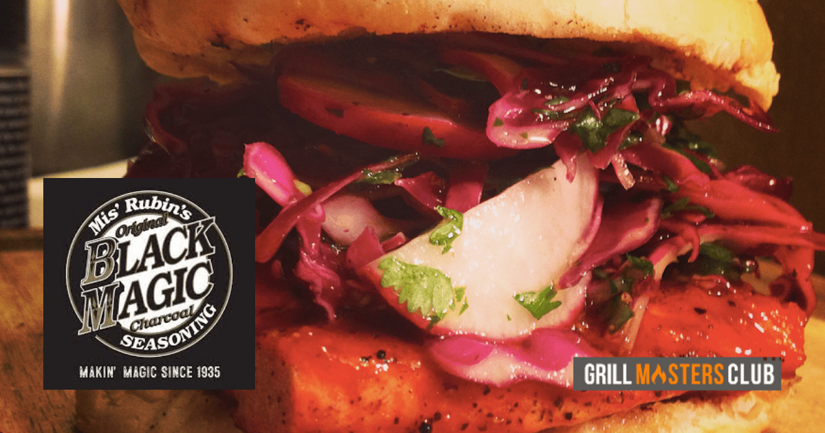 Mis’ Rubin’s Black Magic Salmon Sandwich w/ Cucumber Slaw