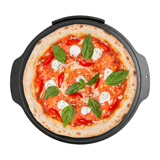Margherita pizza on the Outset 18 inch cast iron pizza stone