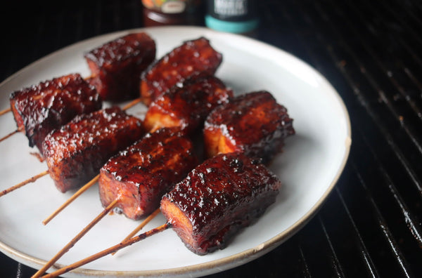 Candied Pork Belly Lollipops with Hot Honey Drizzle