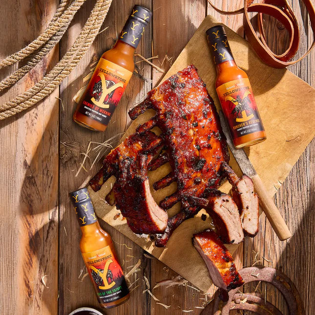 Yellowstone Hot Sauce 4-Pack by Elijah's Xtreme: ROASTED PEPPER + GHOST PEPPER + REAPER + GARLIC HABANERO