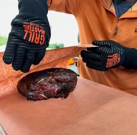 Grilling Gloves Wrapping a Pork Butt in Butcher Paper