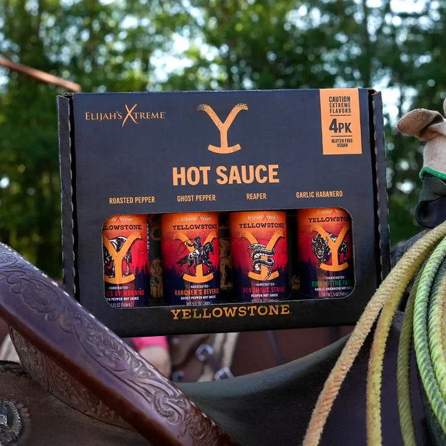 Yellowstone Hot Sauce 4-Pack by Elijah's Xtreme: ROASTED PEPPER + GHOST PEPPER + REAPER + GARLIC HABANERO
