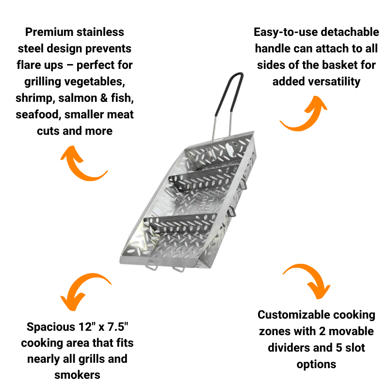 Adjustable UltraVersatile Stainless Steel Grill Basket w/ Detachable Handle by Proud Grill