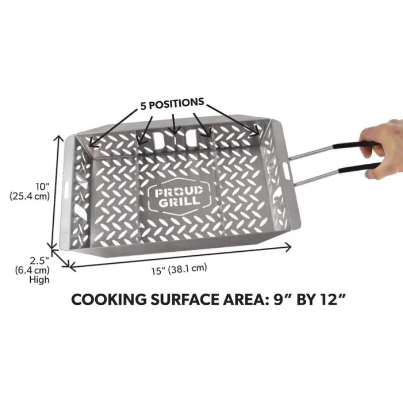 Adjustable UltraVersatile Stainless Steel Grill Basket w/ Detachable Handle by Proud Grill