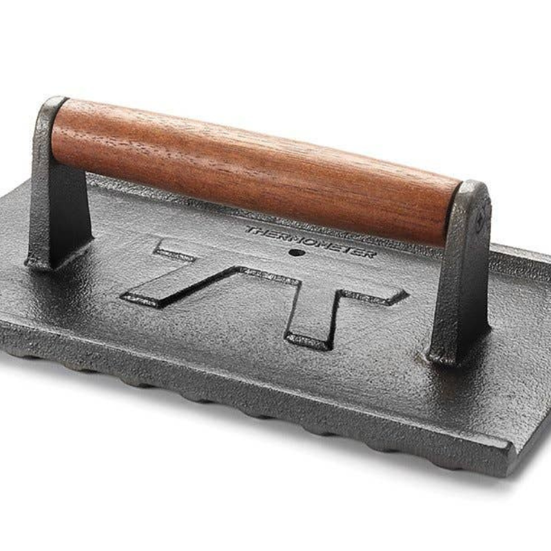 Heavy Duty Cast Iron Grill Press with Rosewood Handle by Outset (5" x 9")