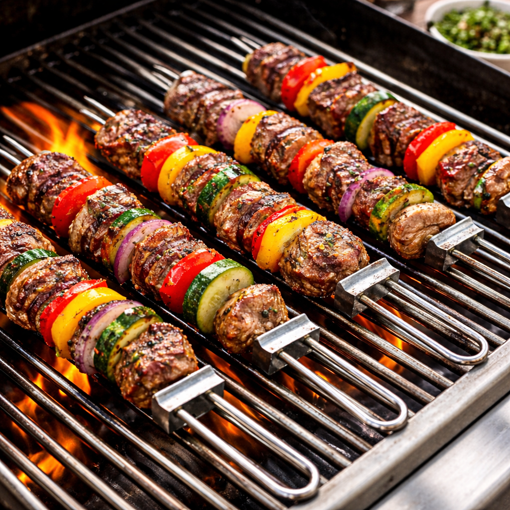 13" Stainless Steel BBQ Skewers by Grill Masters Club (Set of 6)