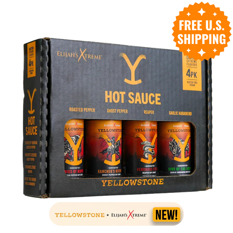 Yellowstone Hot Sauce 4-Pack by Elijah's Xtreme: ROASTED PEPPER + GHOST PEPPER + REAPER + GARLIC HABANERO