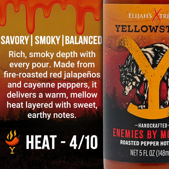 Yellowstone Hot Sauce 4-Pack by Elijah's Xtreme: ROASTED PEPPER + GHOST PEPPER + REAPER + GARLIC HABANERO