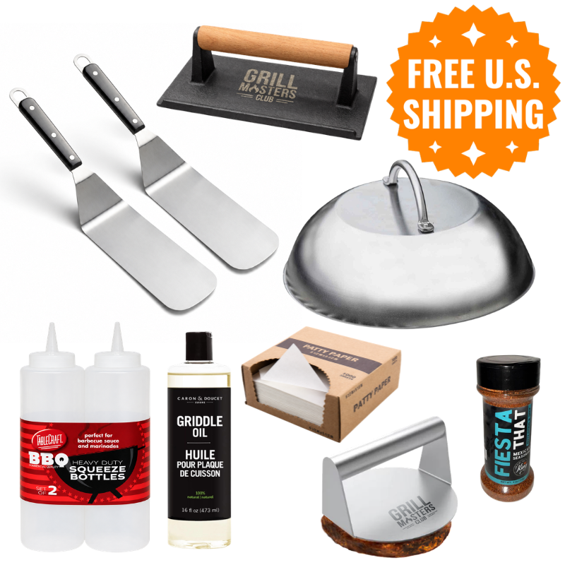 Flat Top Pro Kit: Griddle Spatulas, Melting Dome, Cast Iron Press & Smash Burger Essentials