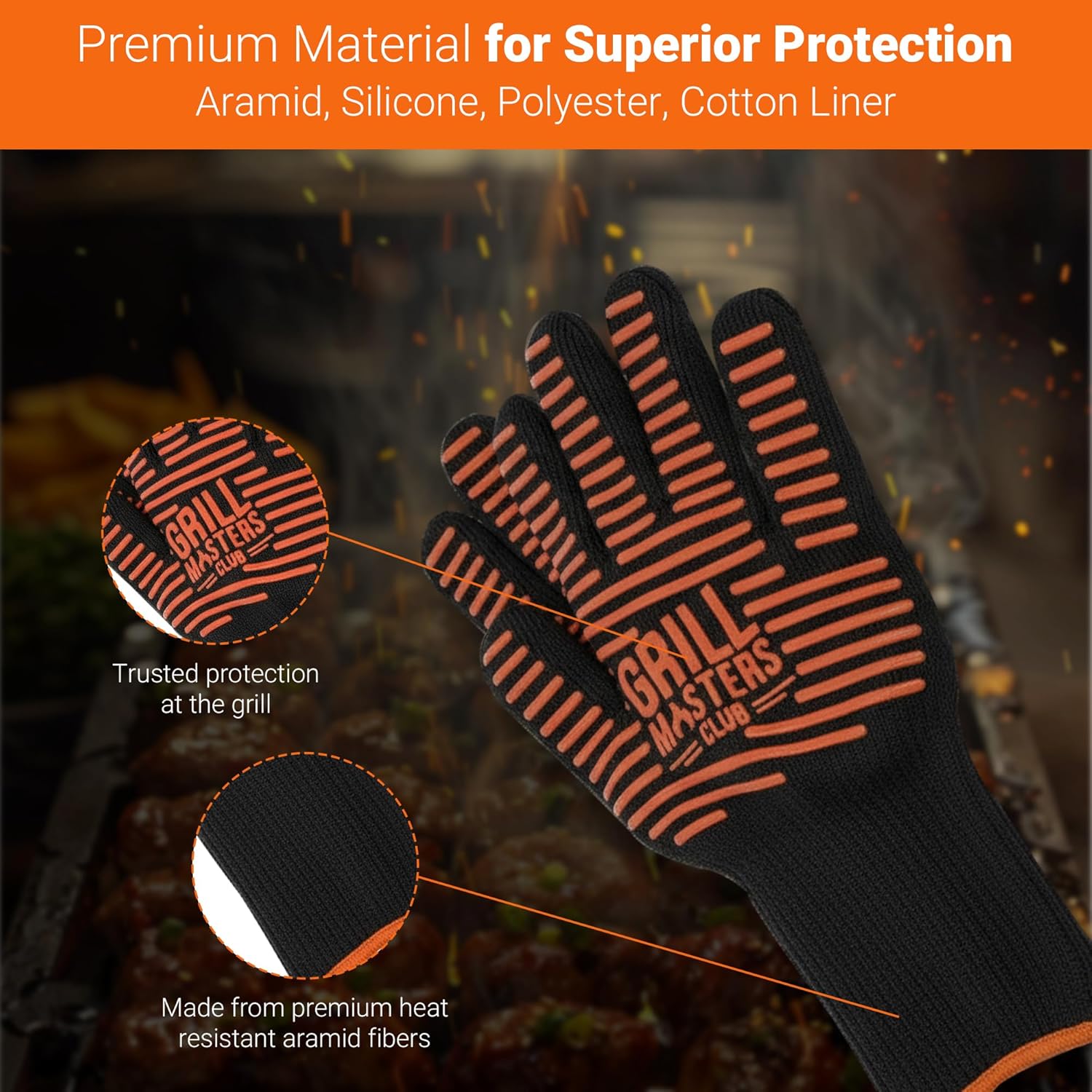 Orange Infographic - Grilling Glove Specificiations