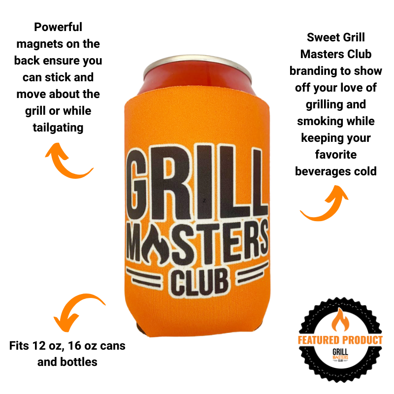 Grill Masters Club neoprene magnetic beer koozie infographic