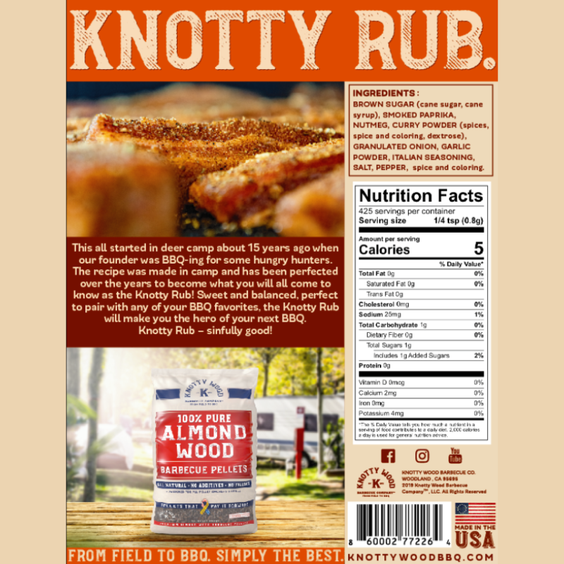 Almond Wood BBQ Pellets (20lb) + Knotty Rub (12 oz) by Knotty Wood
