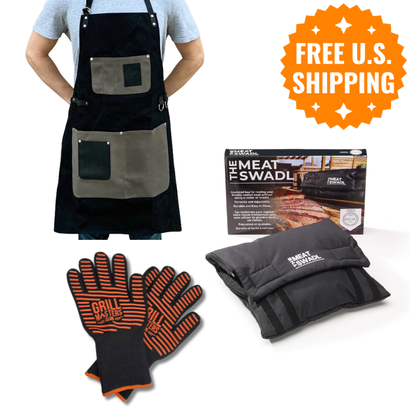 Master of the Pit Bundle: Leather Apron, Grilling Gloves & Meat Swadl Resting Blanket