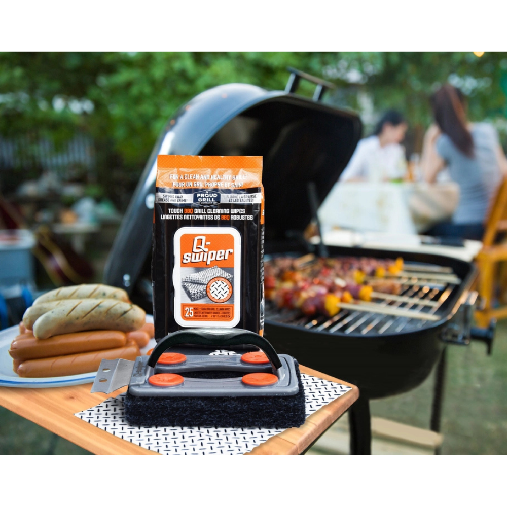 Q-Swiper® BBQ Grill Cleaner & Scraper + 25-Pack of Moist Q-Swiper® Cleaning Wipes by Proud Grill