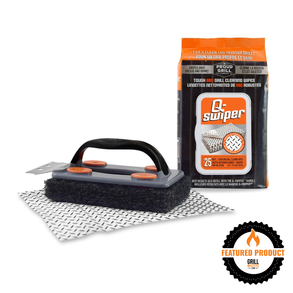 Q-Swiper® BBQ Grill Cleaner & Scraper + 25-Pack of Moist Q-Swiper® Cleaning Wipes by Proud Grill