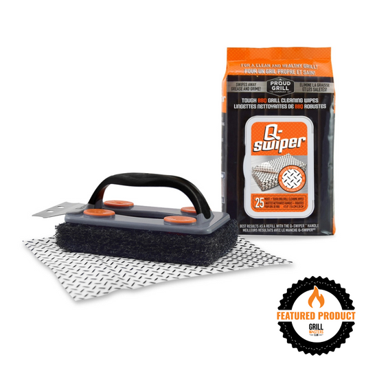 Q-Swiper® BBQ Grill Cleaner & Scraper + 25-Pack of Moist Q-Swiper® Cleaning Wipes by Proud Grill