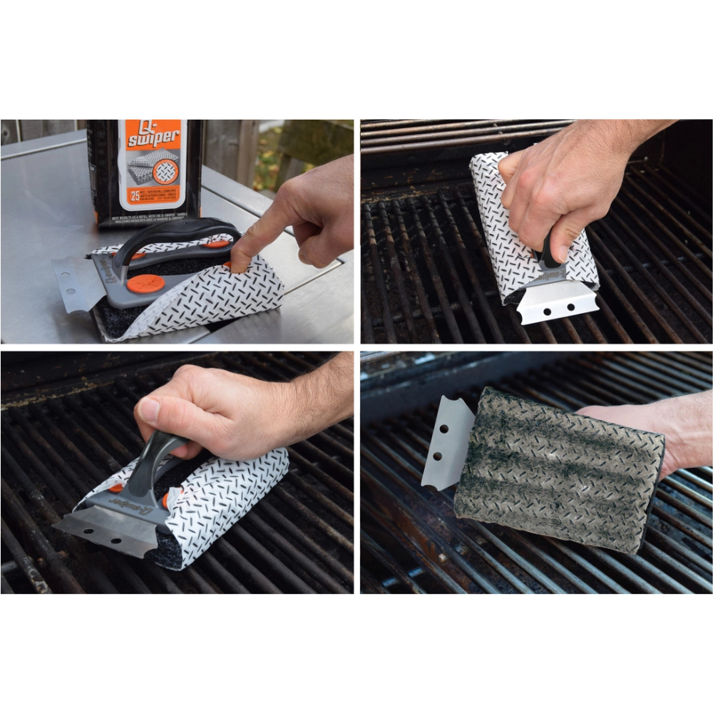 Q-Swiper® BBQ Grill Cleaner & Scraper + 25-Pack of Moist Q-Swiper® Cleaning Wipes by Proud Grill