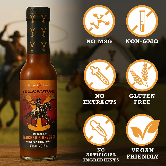 Yellowstone Hot Sauce 4-Pack by Elijah's Xtreme: ROASTED PEPPER + GHOST PEPPER + REAPER + GARLIC HABANERO