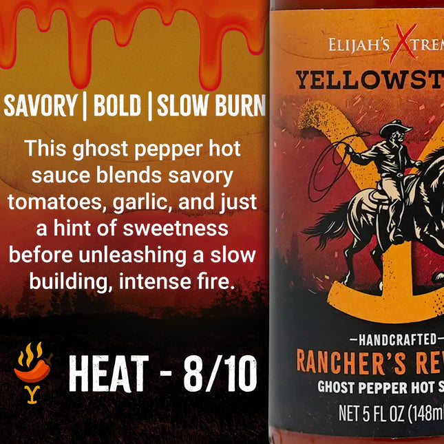 Yellowstone Hot Sauce 4-Pack by Elijah's Xtreme: ROASTED PEPPER + GHOST PEPPER + REAPER + GARLIC HABANERO