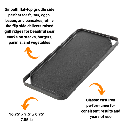 "Fiddle With The Griddle" Bundle: Reversible Cast Iron Griddle, Spatula, Burger Press, Spray Bottle & More