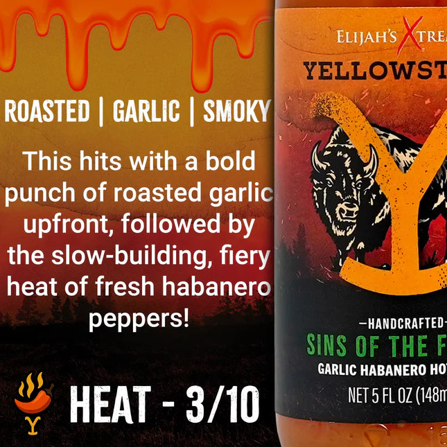 Yellowstone Hot Sauce 4-Pack by Elijah's Xtreme: ROASTED PEPPER + GHOST PEPPER + REAPER + GARLIC HABANERO
