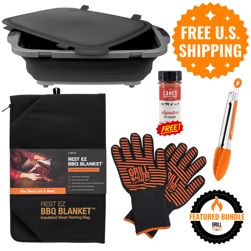 Smoker Essentials Bundle: Drip EZ Prep Tub + Resting Blanket + Grilling Gloves + Tongs + Free Rub