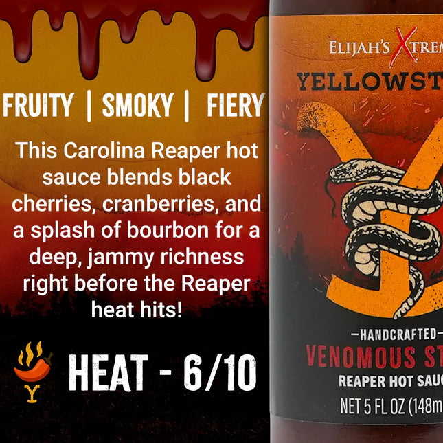 Yellowstone Hot Sauce 4-Pack by Elijah's Xtreme: ROASTED PEPPER + GHOST PEPPER + REAPER + GARLIC HABANERO