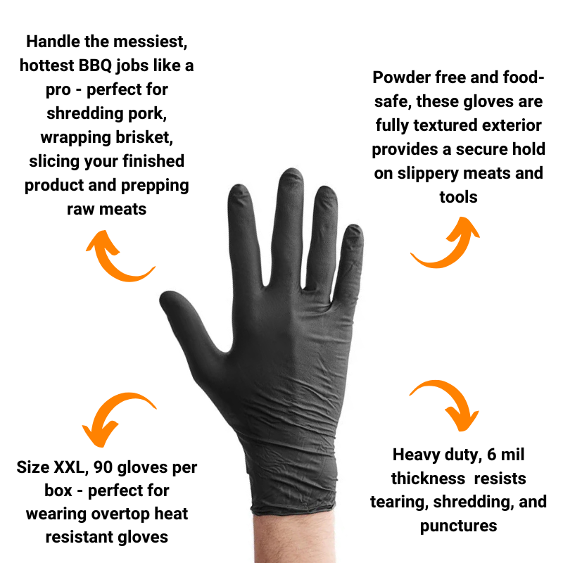 Pitmaster’s Pulling Glove Kit: Heat Resistant Gloves + Black Nitrile Glove Refill Pack (2XL - 90 count)