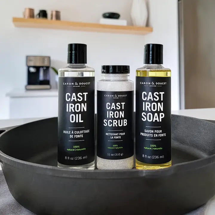 Ultimate Cast Iron Care Set: Soap, Scrub & Oil (3 Pack) - 100% Natural