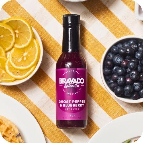 Bravado Hot Sauce 4-Pack: Serrano Basil, Herb Jalapeno, Ghost Pepper Blueberry & Pineapple Habanero