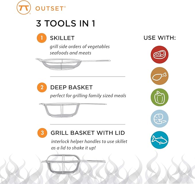 Jumbo 11" Outdoor 3-in-1 Grill Basket & Skillet by Outset