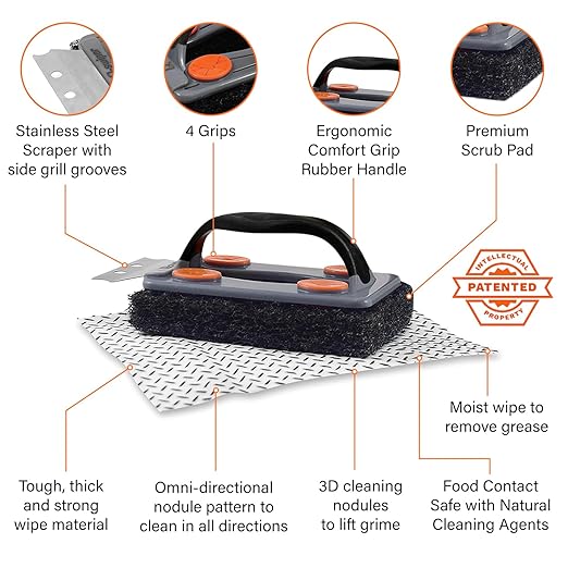 Q-Swiper® BBQ Grill Cleaner & Scraper + 25-Pack of Moist Q-Swiper® Cleaning Wipes by Proud Grill