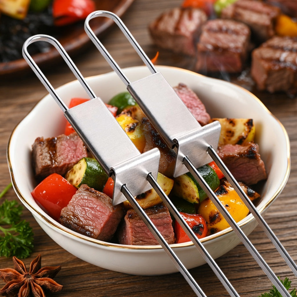 13" Stainless Steel BBQ Skewers by Grill Masters Club (Set of 6)