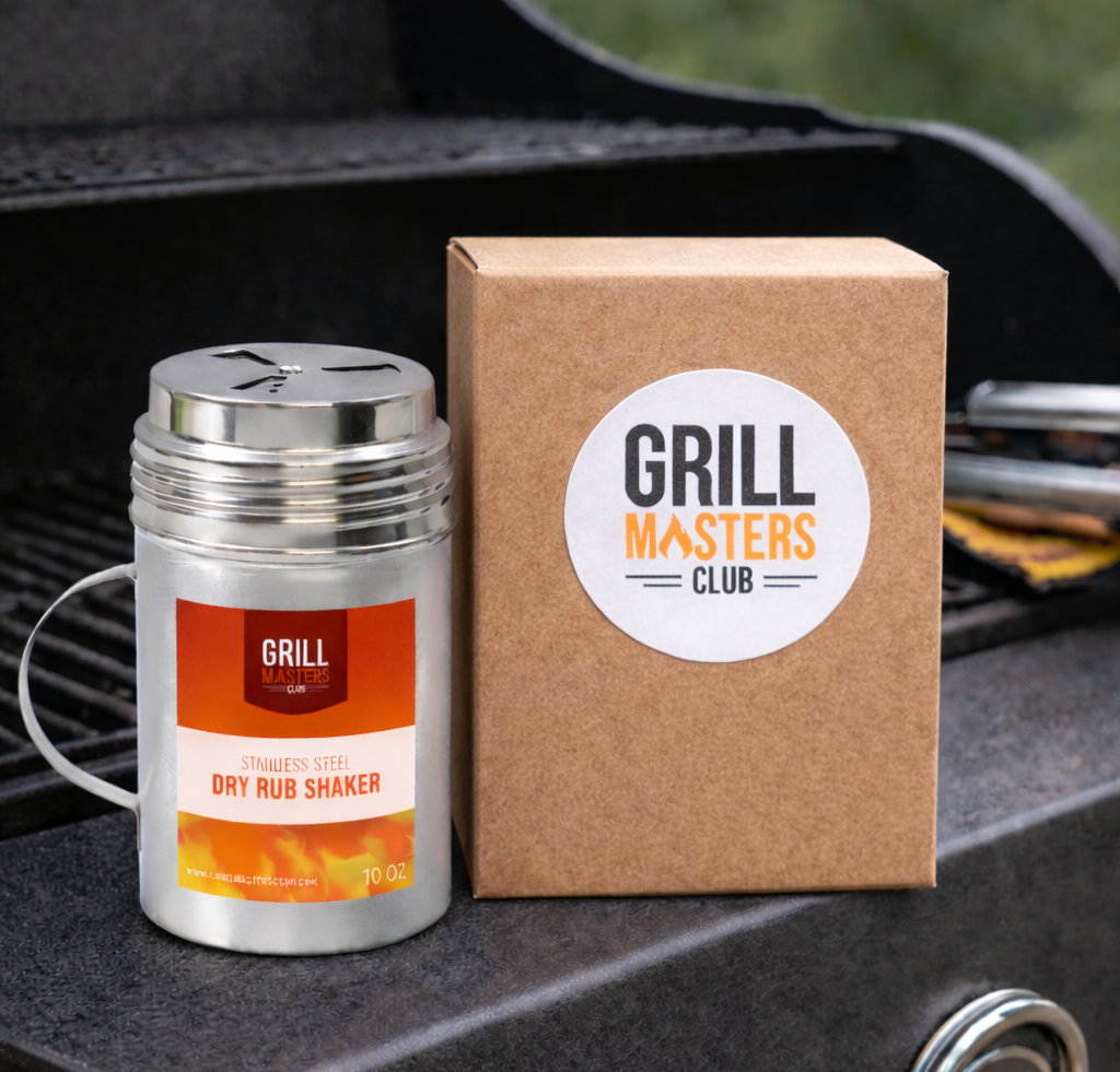 10 oz Stainless Steel Dry Rub Shaker w/ Rotating Lid & Handle by Grill Masters Club