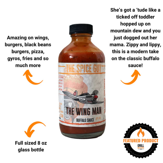 The Wing Man Buffalo Sauce by The Spice Guy 8 oz bottle infographic